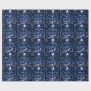 Elegant Winter Christmas, Midnight Navy Snowy Wrapping Paper
