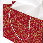 Elegant Winter Christmas Snowflake Gold Deep Red Large Gift Bag<br><div class="desc">Looking for a classy winter-themed gift bag for Christmas or holiday celebrations? This chic design features interconnected flower shapes,  heart-shaped petals,  and decorative snowflakes. An all-over pattern,  printed with a faux gold glitter effect against a deep red background. An elegant way of presenting a gift to someone special!</div>