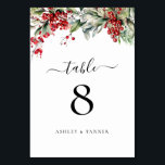 Elegant Winter Christmas Wedding Table Number<br><div class="desc">Elegant Winter Christmas Wedding Table Number features elegant red and green watercolor greenery of holly and berries.</div>