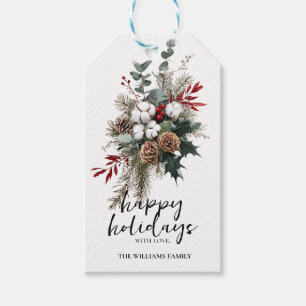 Elegant Winter Cotton & Pinecone Holiday Gift Tag