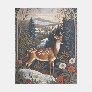 Elegant Winter Deer Nature Design Fleece Blanket