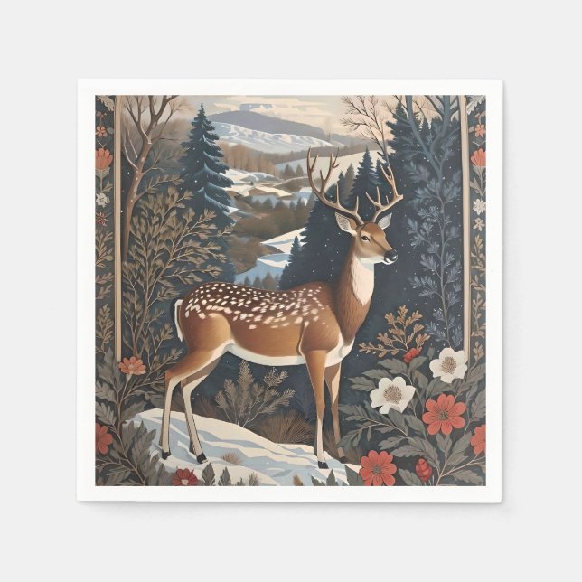 Elegant Winter Deer Nature Design Napkin (Front)