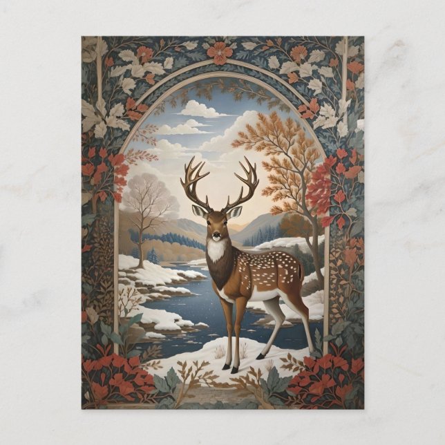 Elegant Winter Deer Winter Scene Postcard (Front)