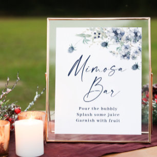 Elegant Winter Dusty Blue Foliage Mimosa Bar Poster