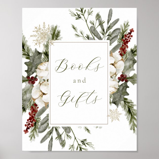 Elegant Winter Evergreen Books and Gifts Sign (Front)