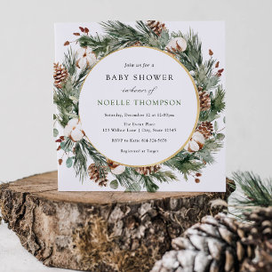 Elegant Winter Evergreen Bridal Shower Invitation