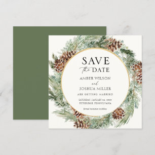Elegant Winter Evergreen Wedding Save the Date Invitation