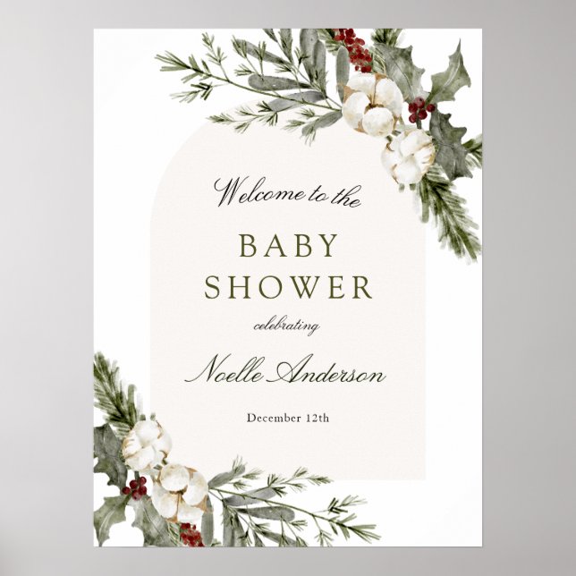 Elegant Winter Floral Arch Baby Shower Poster (Front)