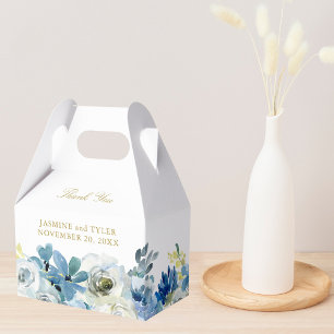 Elegant Winter Floral Blue White Rose Gold Wedding Favor Box