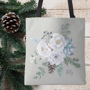 Elegant Winter Floral Botanical Bouquet Bridesmaid Tote Bag
