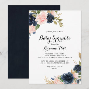 Elegant Winter Floral Calligraphy Baby Sprinkle Invitation