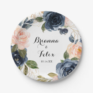 Elegant  Winter Floral Calligraphy Wedding Cake Paper Plate