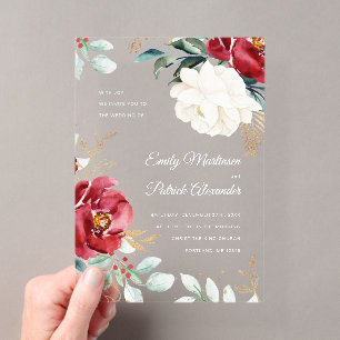 Elegant Winter Floral Christmas Wedding Acrylic Invitations