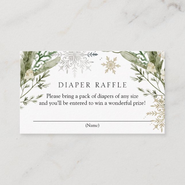 Elegant Winter Floral Diaper Raffle Baby Shower  Enclosure Card (Front)