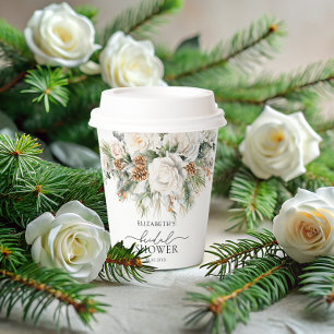 Elegant Winter Floral Greenery Bridal Shower Paper Cups