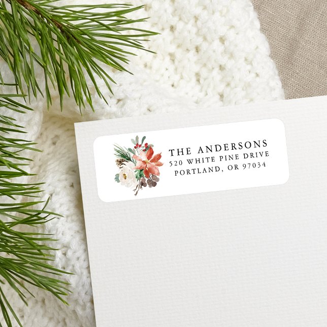 Elegant Winter Floral Holiday Return Address (Creator Uploaded)