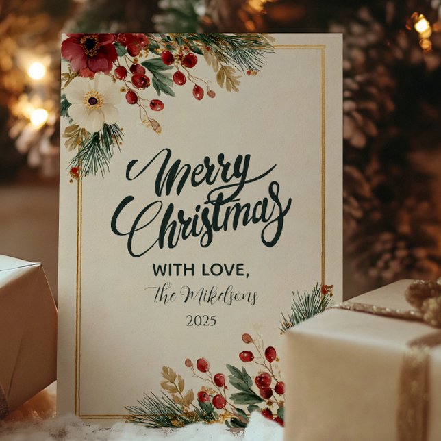 Elegant Winter Floral Merry Christmas Holiday Card (Creator Uploaded)