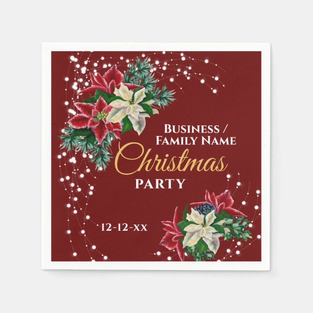 Elegant Winter Floral Poinsettia Party Red Napkin (Front)