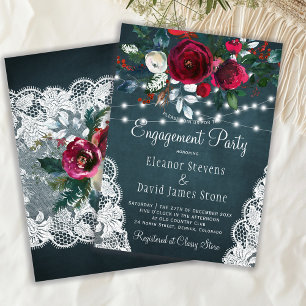 Elegant winter floral rustic engagement party invitation