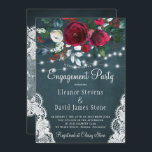 Elegant winter floral rustic engagement party invitation<br><div class="desc">Rustic elegant winter wngagement party stylish invitation template on a dark navy blue chalkboard featuring a beautiful burgundy wine and white peony roses bouquet with hunter green foliage, strings of white twinkle lights, lace corners, and a chic typography script. Easy to personalize with your details! The invitation is suitable for...</div>