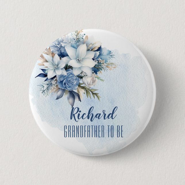 Elegant Winter Floral Shower Grandfather To Be 2 Inch Round Button (Front)