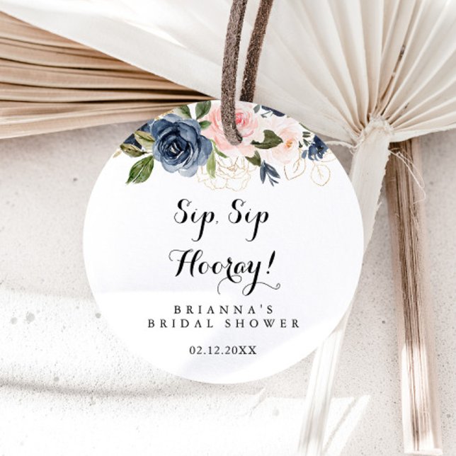 Elegant Winter Floral Sip Sip Hooray Bridal Shower Classic Round Sticker (Creator Uploaded)