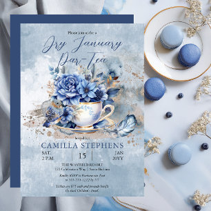 Elegant Winter Floral Teacup Dry January Par-Tea Invitation