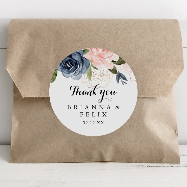 Elegant Winter Floral Thank You Wedding Favour Classic Round Sticker (Creator Uploaded)