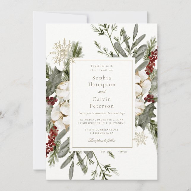 Elegant Winter Floral Wedding Invitation (Front)