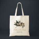 Elegant winter floral wedding mother of the bride tote bag<br><div class="desc">Elegant winter or late autumn fall wedding stylish bridesmaid / maid of honour / flower girl / matron of honour / mother of the bride or mother of the groom custom tote bag featuring a beautiful white ivory peonies greenery bouquet with seasonal branches, foliage, and leaves. Easy to personalize with...</div>