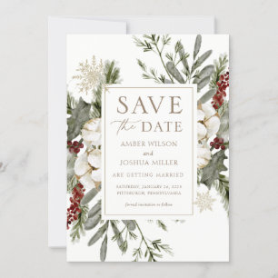 Elegant Winter Floral Wedding Save the Date Invitation