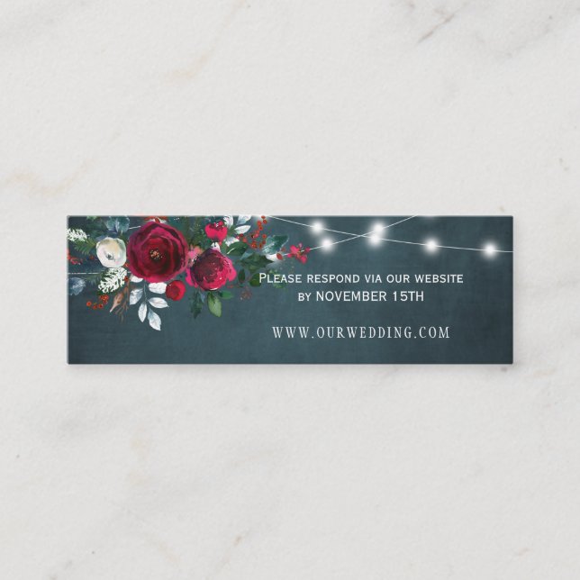 Elegant winter floral wedding website RSVP insert (Front)