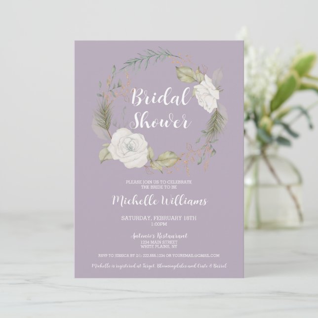 Elegant Winter Floral Wreath Bridal Shower Invitation (Standing Front)