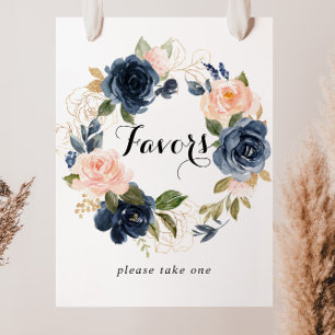 Elegant Winter Floral Wreath Favors Sign