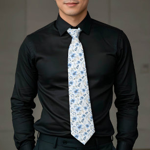 Elegant Winter Florals in Blue Neck Tie