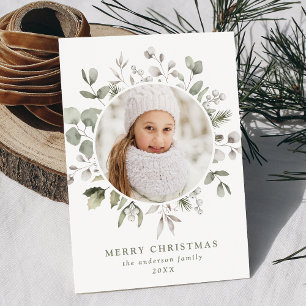Elegant Winter Foliage and Snowberries Photo Holiday Card