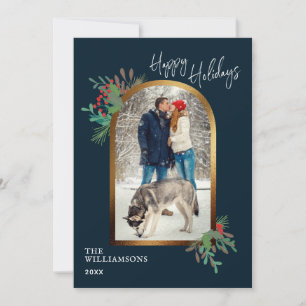 Elegant Winter Foliage Custom Photo Happy Holidays Holiday Card