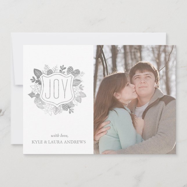 Elegant Winter Foliage Faux Silver Foil Photo Card (Front)