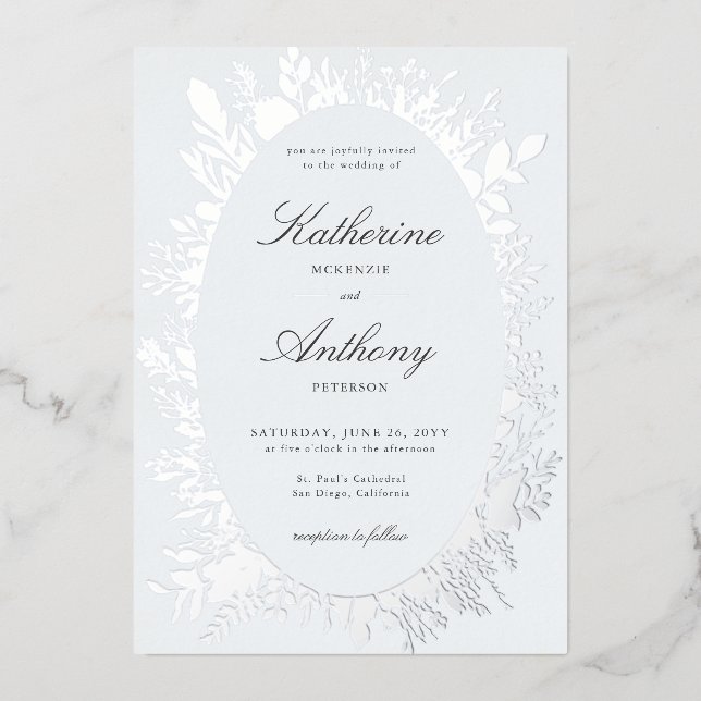 Elegant Winter Foliage Frame Dusty Blue Wedding (Front)