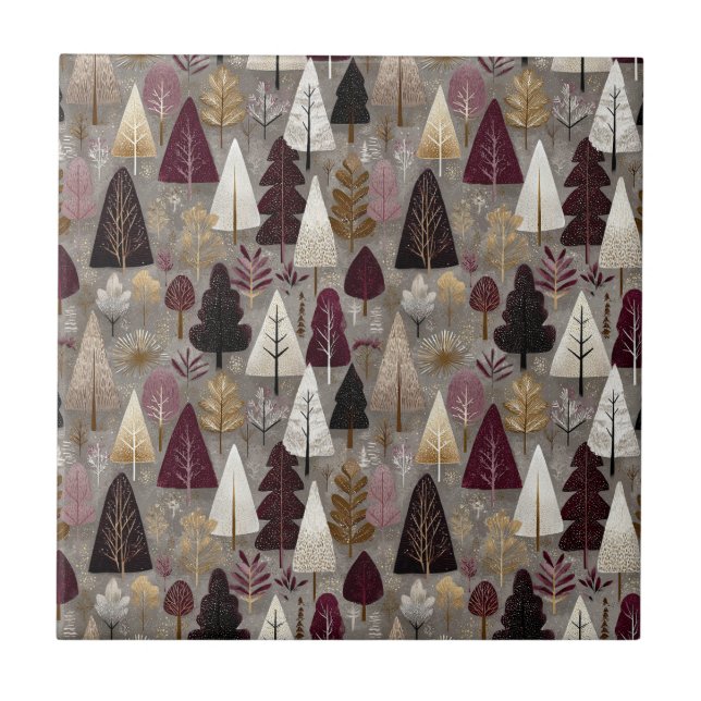 Elegant Winter Forest Christmas Pattern (10) Tile (Front)