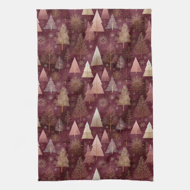 Elegant Winter Forest Christmas Pattern (11) Kitchen Towel (Vertical)