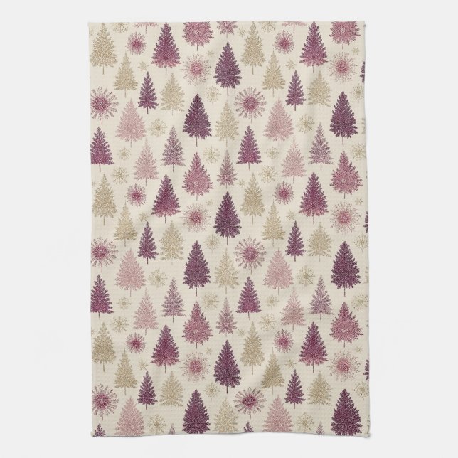 Elegant Winter Forest Christmas Pattern (3) Kitchen Towel (Vertical)