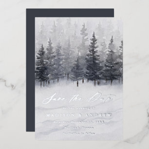 Elegant Winter Forest Foil Save The Date Card