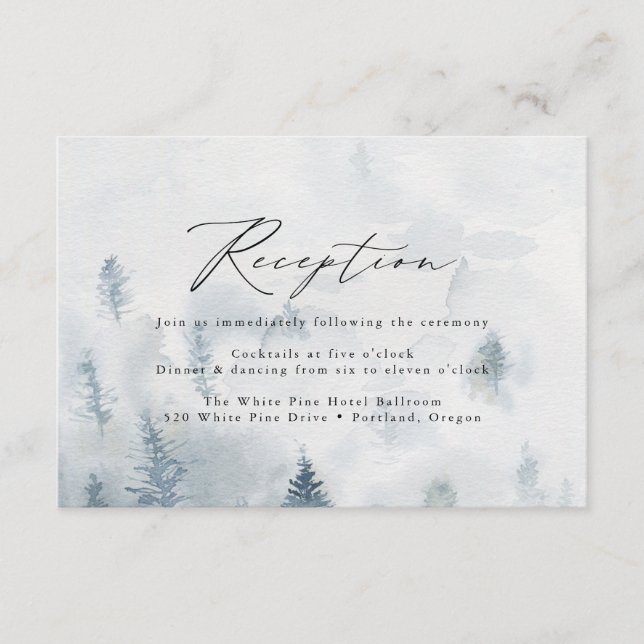 Elegant Winter Forest Wedding Reception Enclosure Card (Front)