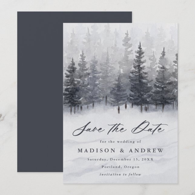 Elegant Winter Forest Wedding Save The Date (Front/Back)