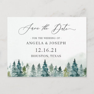 Elegant Winter Forest Wedding Save the Date Postcard
