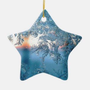 Elegant Winter Frosted Glass Ice Crystals Ceramic Ornament