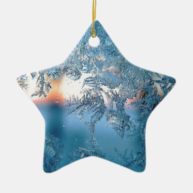 Elegant Winter Frosted Glass Ice Crystals Ceramic Ornament (Front)