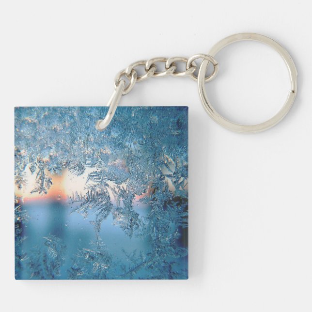 Elegant Winter Frosted Glass Ice Crystals Keychain (Back)