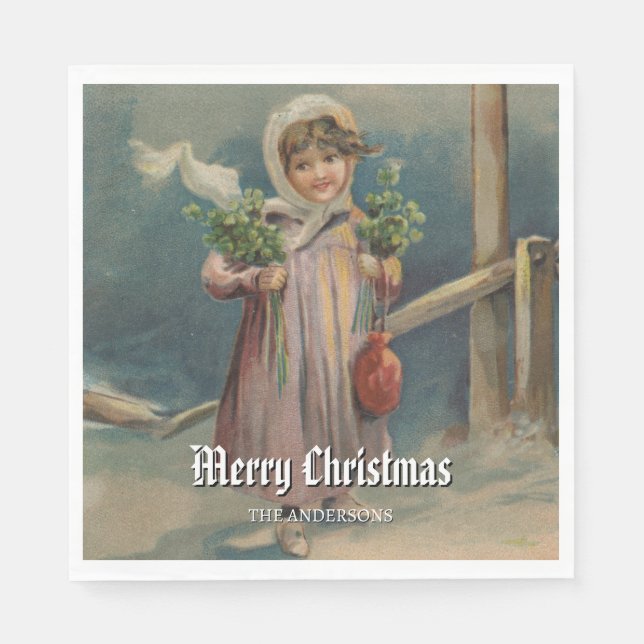 Elegant Winter Girl by Lantern Scene Napkin (Front)